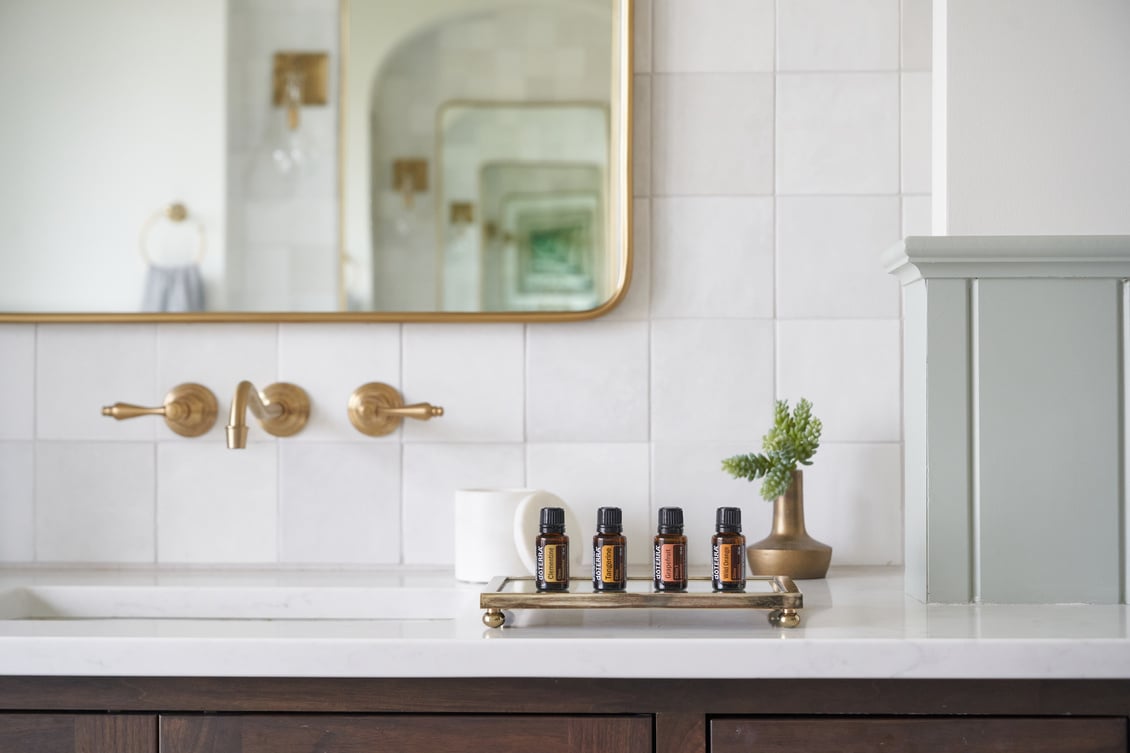 Essential Oils by a Bathroom Sink